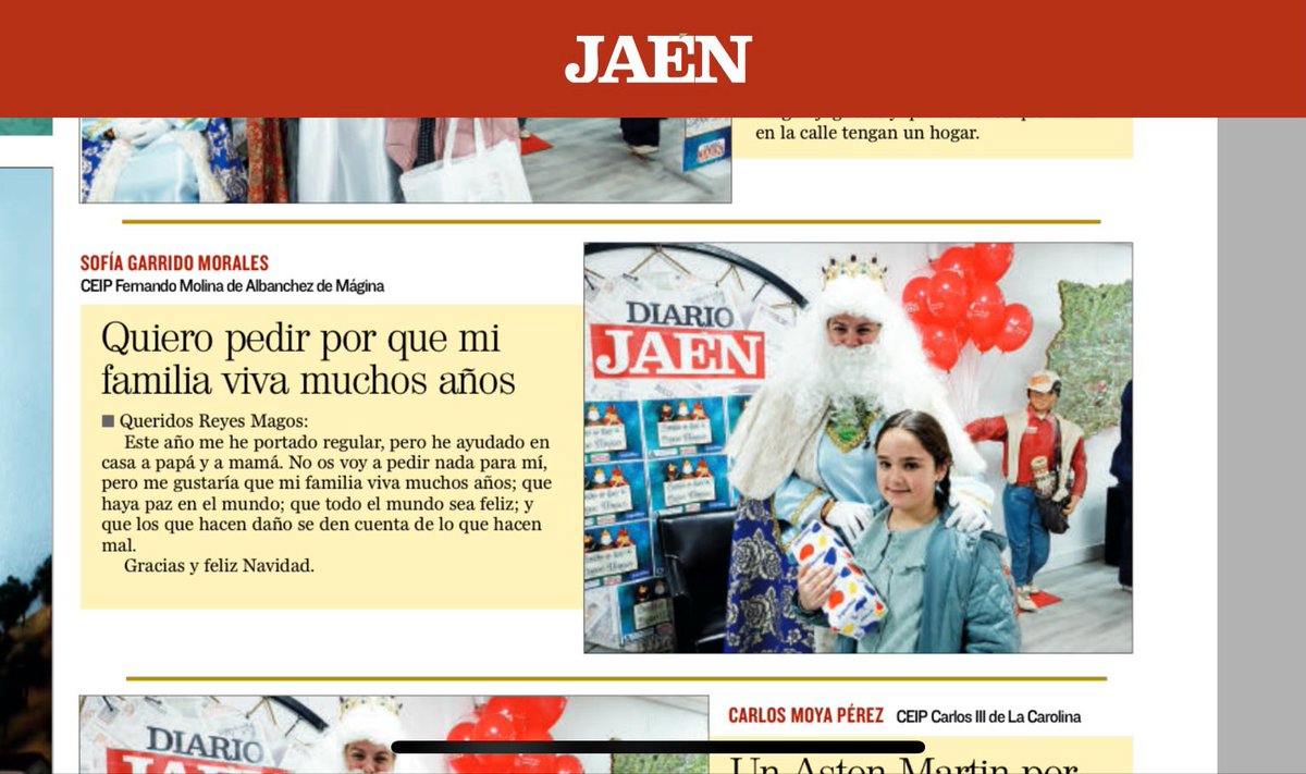 UNA CARTA A LOS REYES MAGOS LLENA DE ILUSIÓN 🎁 Enhorabuena!!!👏👏👏
<a href="/DiarioJAENes/">Diario JAÉN</a>