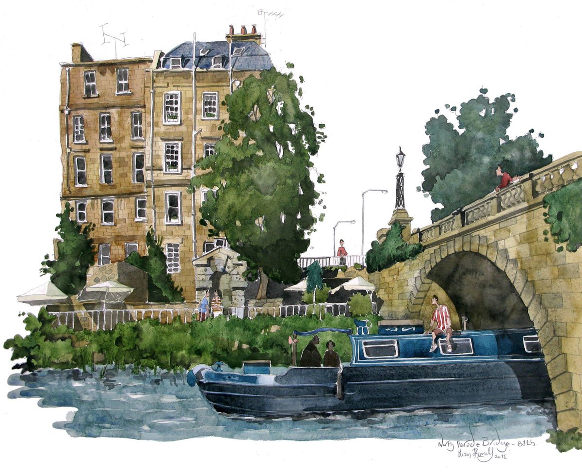 My #painting of North Parade Bridge in #Bath. An iron bridge in truth. It was clad with stone in the 1930’s to make it more ‘Bath-like’.