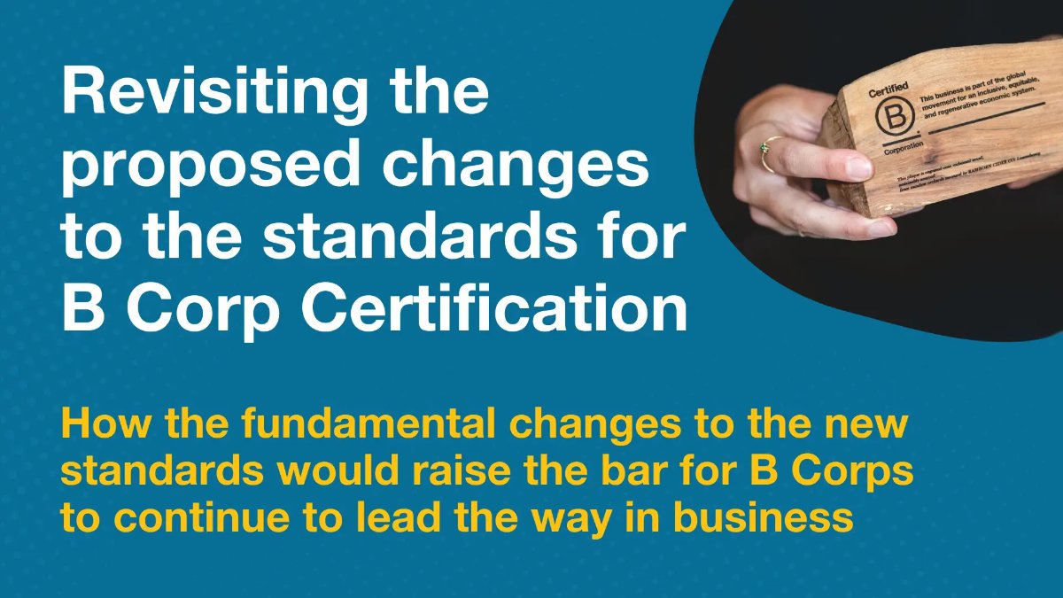 Register your interest to give feedback on the latest draft of the standards for #BCorpCertification: bit.ly/3RLpWPY 

B Lab Global will host virtual focus groups between January 25 and March 19, 2024. Register your interest: bit.ly/3S4owRU