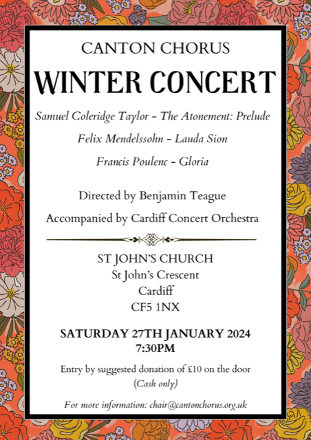 CantonChorus's tweet photo. We have a concert coming up! Poulenc's glorious Gloria and some little-known but tuneful Mendelssohn, with a prelude by Coleridge Taylor. On the last Saturday of January (see poster) https://t.co/VJMZ1jGpdt
