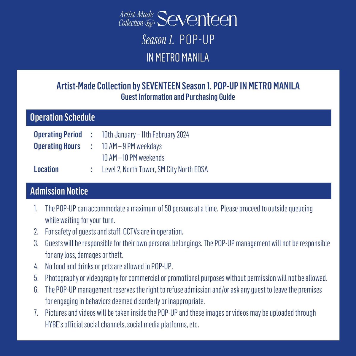 Artist-Made Collection By SEVENTEEN Season 1. POP-UP is coming to Metro Manila. Save the date PHCARATs ‼ 📅 January 10 to February 11, 2023 ⏰10AM - 9PM Weekdays | 10AM - 10PM on Weekends 📍 Level 2, North Tower, SM City North EDSA #SEVENTEEN #세븐틴 #bySEVENTEEN