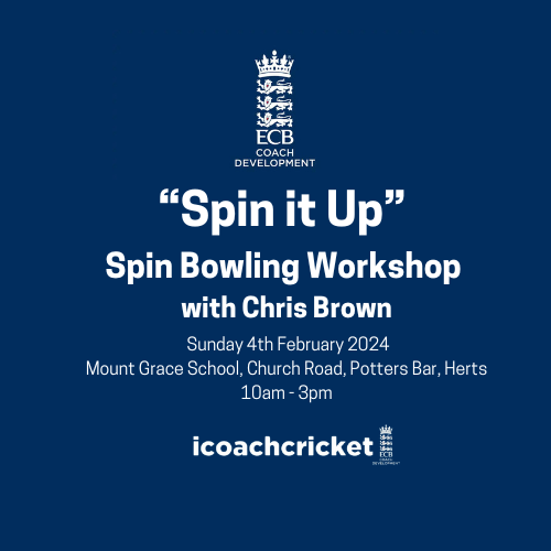 hertscricket's tweet photo. Want to learn how to coach Spin Bowling - then the ECB's "Spin it Up" workshop is for you 

Date:  Sun 4 Feb
Time: 10am-3pm
Venue: Mount Grace School, Potters Bar
Cost:  £10

For full details and how to book, go to our website 👇

https://t.co/REm347S0Kr
@herts_CA @herts_league https://t.co/cuAJOKAjb7