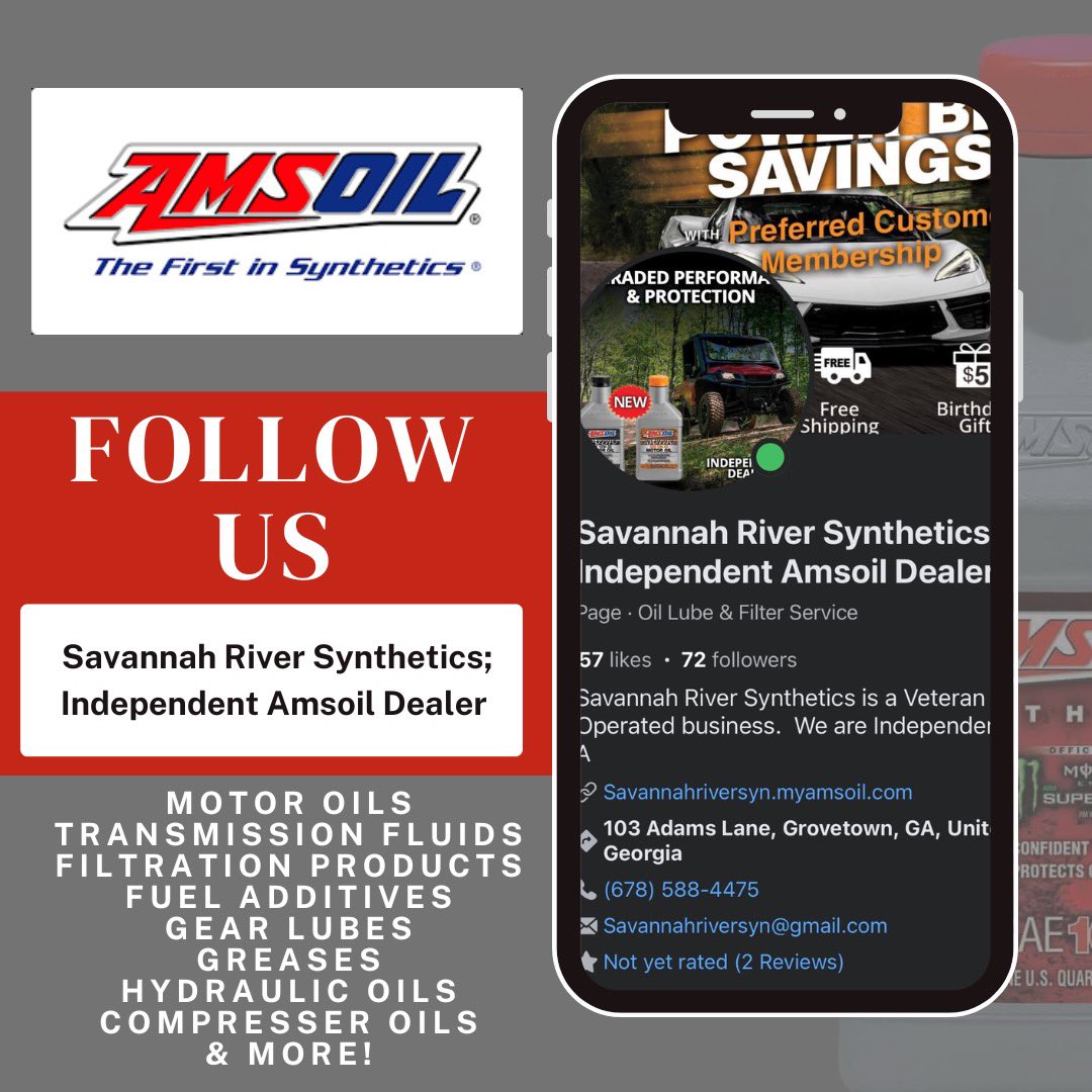 We are a Veteran Owned, Independent Dealer of Amsoil Synthetics.  If you’re on FB, please follow our business page and let us be YOUR Amsoil Dealer.
#Amsoil #SyntheticOil #harleydavidson #Polaris #Diesel #GoDawgs