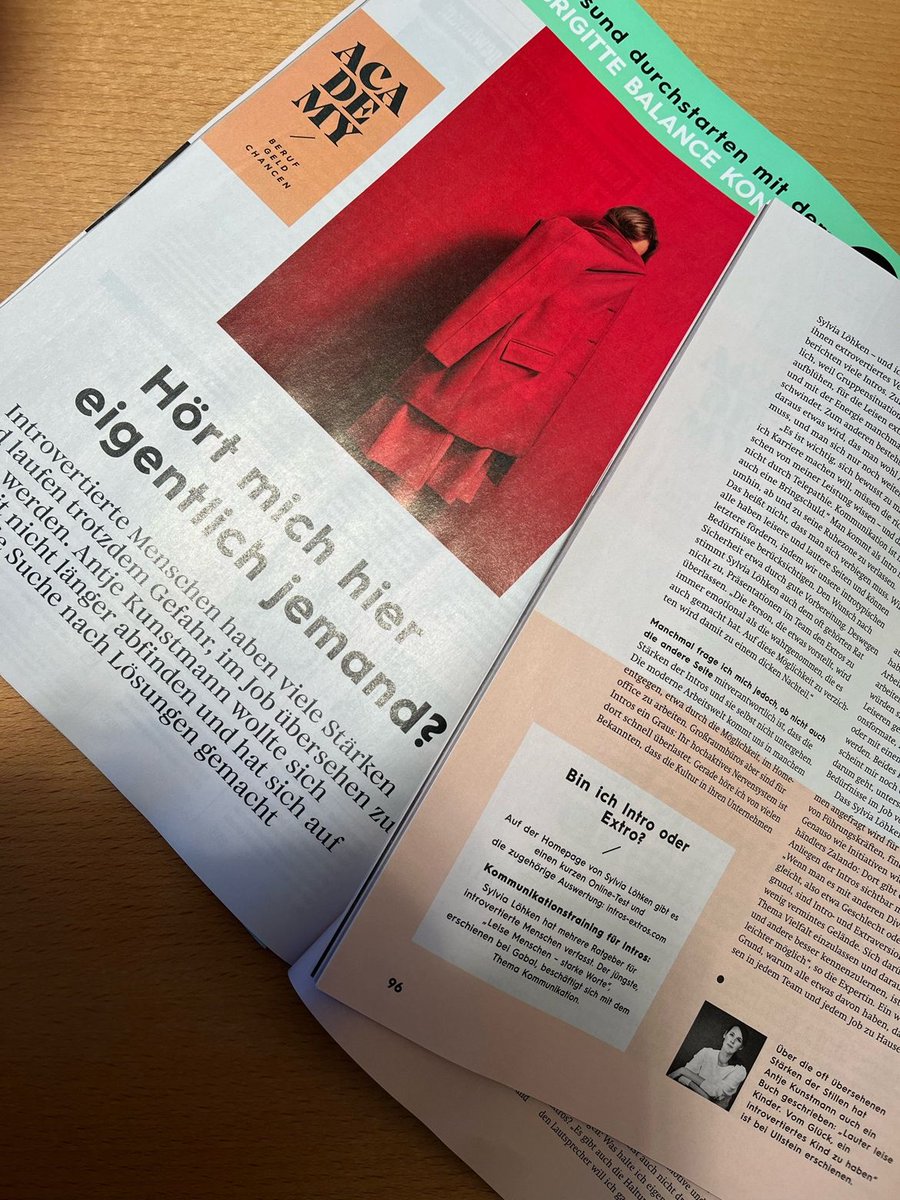 gabalbuecher's tweet photo. "Introvertiert im Job" ist das Schwerpunktthema der aktuellen Ausgabe von "Brigitte". Da darf die Intro-Expertin und GABAL-Autorin @SylviaLoehken natürlich nicht fehlen.

Absolut lesensWERT - nicht nur für #leiseMenschen.  👏

#Introvertiert #Intros https://t.co/FXmT0eDEID