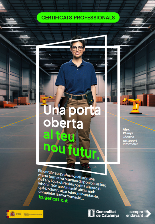 ocupaciocat's tweet photo. 👷‍♀️👨‍🔧 Els #CertificatsProfessionals són una oferta oficial #FPCAT disponible al llarg de l'any.

🔝 Et permeten obtenir els coneixements per trobar feina, reorientar-te o completar la teva formació.

➕ de 200 cursos
🏭Pràctiques a empreses

Info: https://t.co/KYXF0g1GYz https://t.co/mXAH3QsBDA