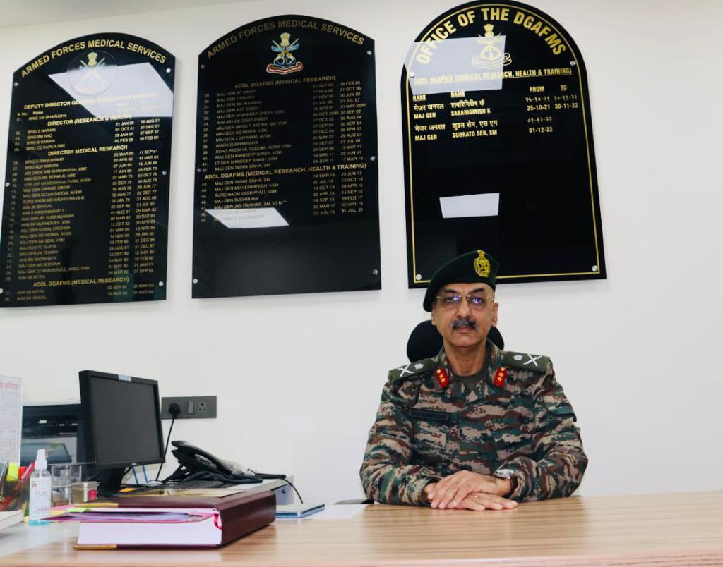 Maj Gen Dharmesh assumed the appointment of Additional Director General Armed Forces Medical Services (Medical Research, Health & Training) #ADG in the office of #DGAFMS on 05 Jan 2024. #ArmedForces #AFMS @SpokespersonMoD @adgpi @PIB_India