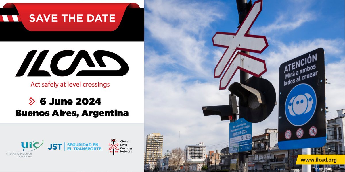 📅Save the Date! 🚧 16th ILCAD on 6 June 2024 ➡to exchange ideas on #levelcrossing #safety, #trespass & #suicideprevention best practices. Event will be hosted by Junta de Seguridad en el Transporte (JST)  ✔ILCAD public targeted in 2024: 'Vulnerable users'