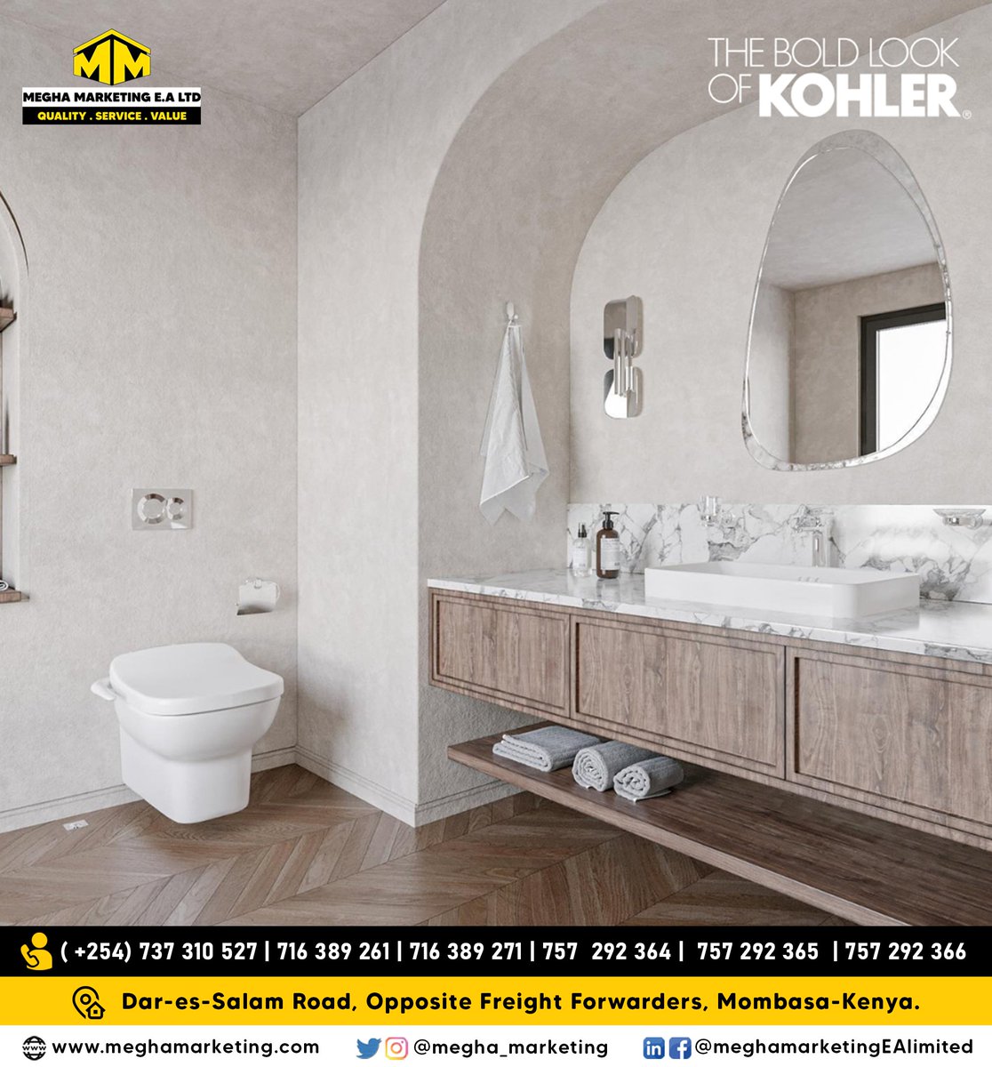 Simple yet elegant, this two-toned #KohlerBoldLook gives your powder bathroom an earthy and welcoming feel.

The grandeur of the Lasa white marble vanity counter and the unique mirror shape draw attention as soon as yo...instagram.com/p/C1t3EgqInPx/
