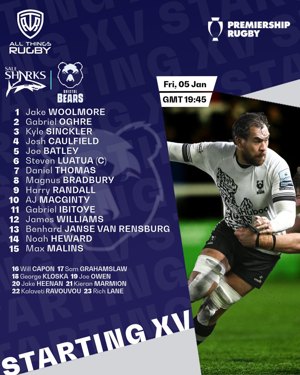 Teams are up! Is this the day Newcastle get their first win of the season or will Quins put on another show? Both Sharks and Bears will be looking to bounce back. Bristol welcome back AJ MacGinty for his first game of the season.

#premiershiprugby #salesharks #harlequins