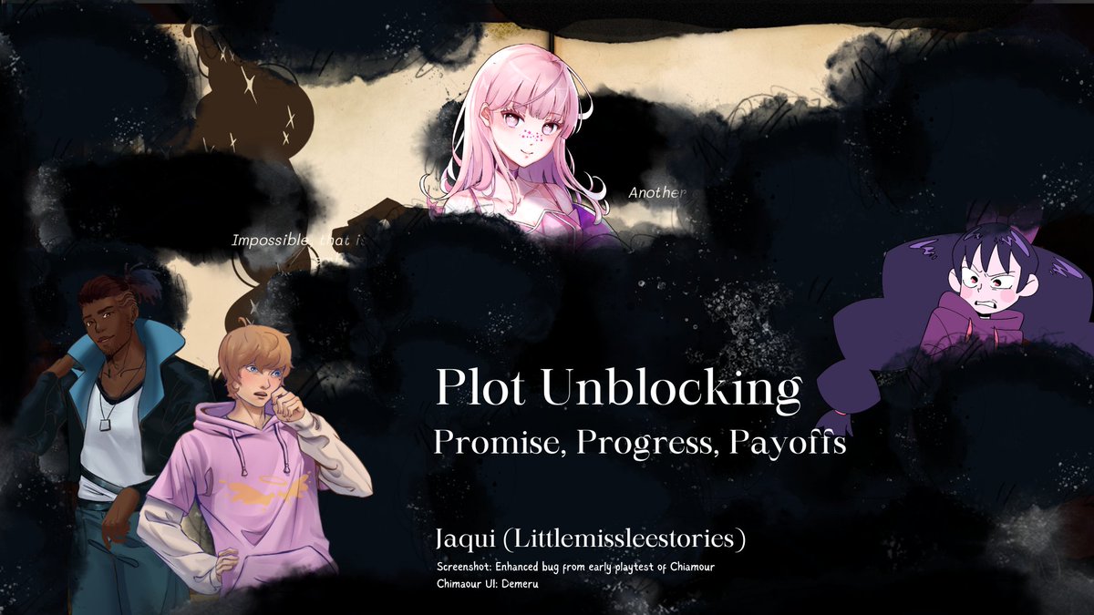 TheJaquiLee's tweet photo. I’ll be giving my first storytelling talk at #VNConf 😄 Inspired by a msg from one of my beta-readers

If you’ve ever felt stuck telling your story, this is for you! 

I’ll be holding practice seshes this month so if you’d wanna come ask Qs or give feedback lmk #devtalk #indiedev https://t.co/hlOiEOenin