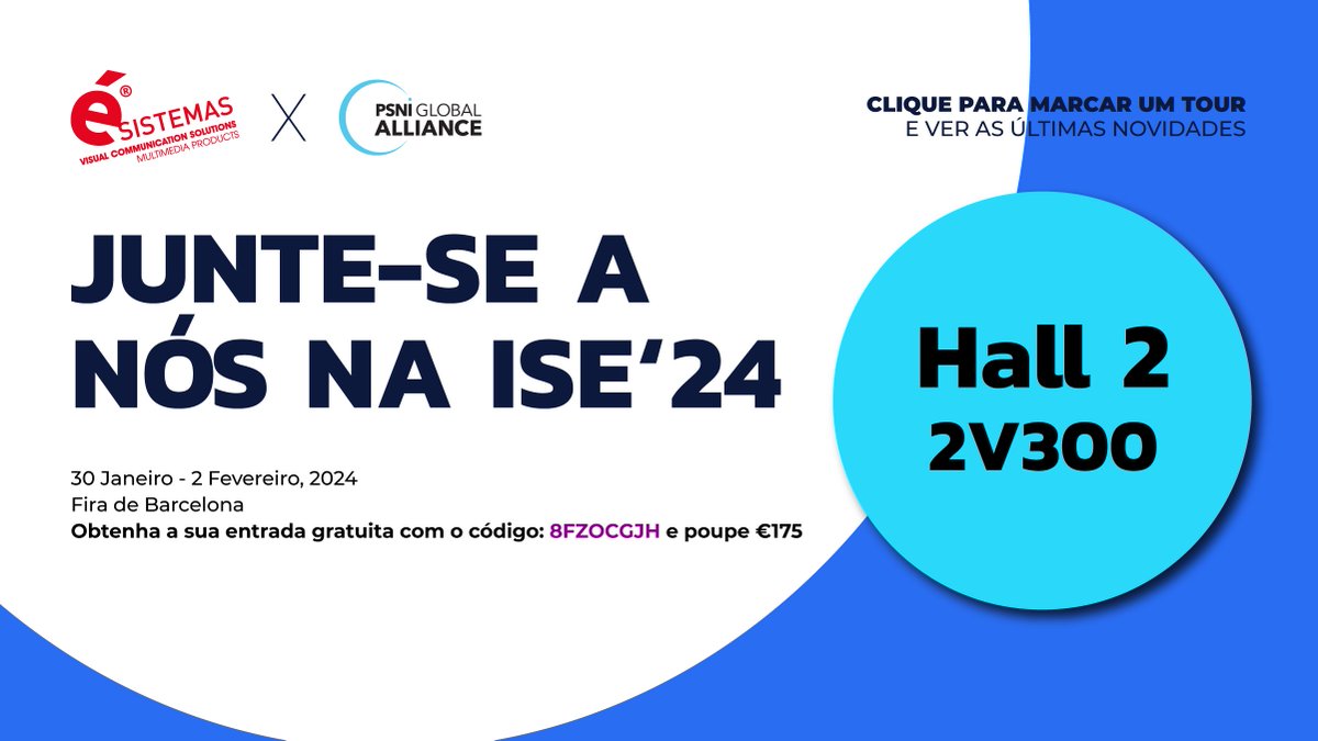 Registo aberto  e entrada gratuita com o código da ésistemas 8FZOCGJH
Apresse-se e faça o seu registo: psni.org/resources/even…  Estaremos por lá com a @PSNI_AV
#PSNIatISE24 #builtforyou #WeArePSNI #ISE24 #ISE20Years #esistemas #oseuconsultorav