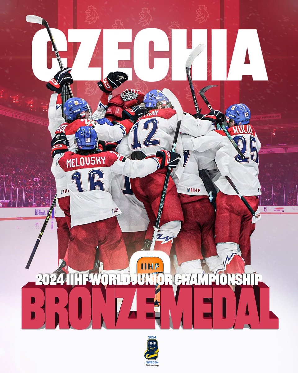 CZECHIA IS TAKING THE BRONZE at the 2024 #WorldJuniors!🇨🇿🥉 #CZEFIN @czehockey