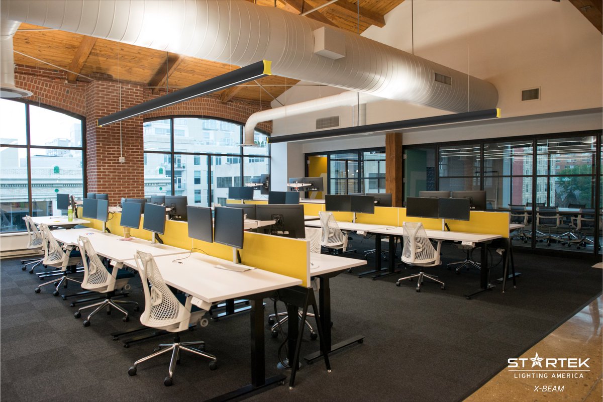 StarTek's X-Beam brings a whole new light to the chic, modern office space. The world is your oyster with our endless customization options. Visit our site for more info: starteklightingamerica.com/x-beam #XBeam #workspaceinspiration #innovativelighting