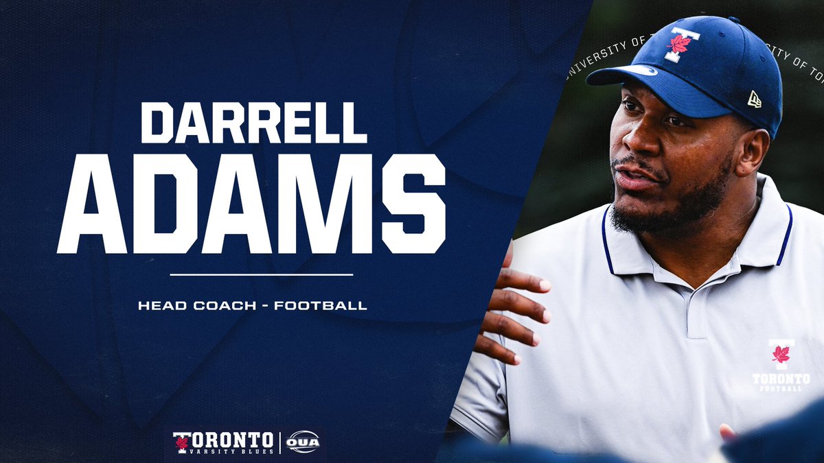 Welcome Coach Adams! 🏈

The University of Toronto Varsity Blues are proud to announce the appointment of Darrell Adams as the 27th football head coach in program history.

🗞️: tinyurl.com/2j8xh4a9

WE ALL #BLEEDBLUE | #WeAreTO