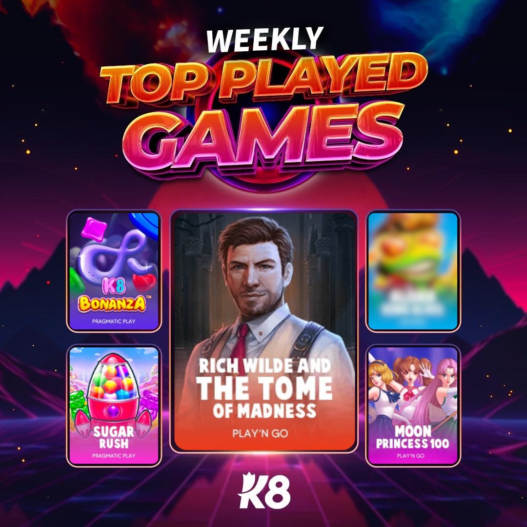 K8 Official on X: "Check out this week's ? Top 5 slots with the hottest payouts! 1⃣ Rich Wilde and the Tome of Madness ? 2⃣ K8 Bonanza ? 3⃣ Sugar Rush