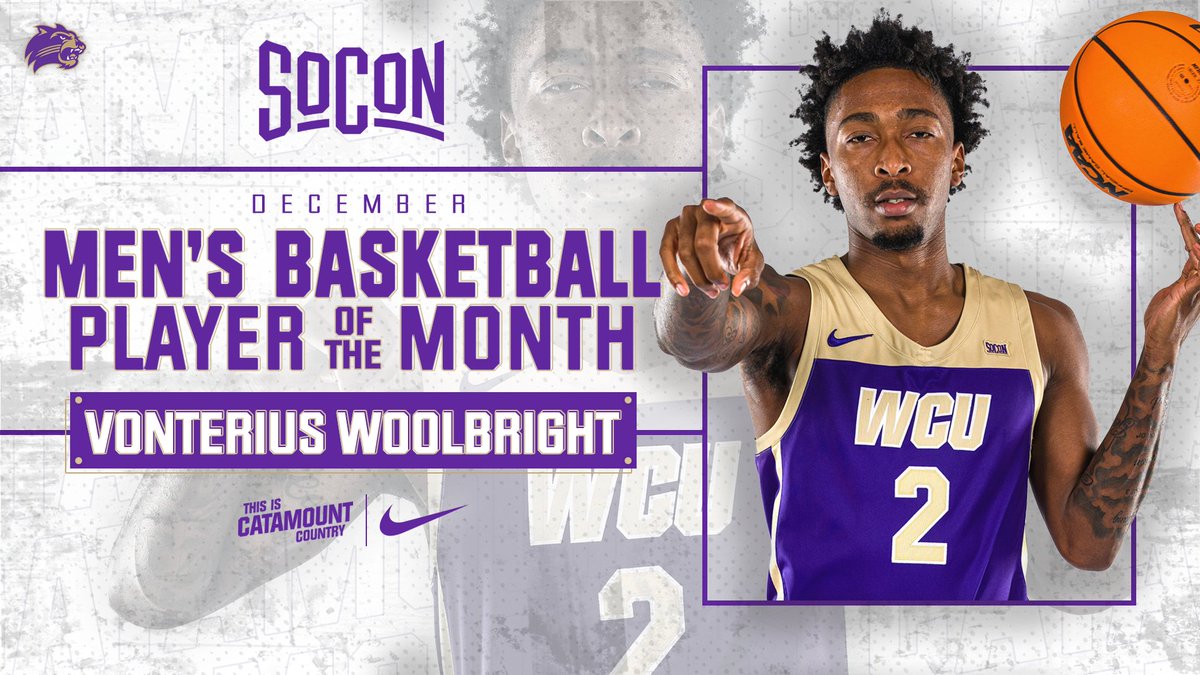 CatamountMBB's tweet photo. .@Catamounts Vonterius Woolbright averaged 22.7 points and 12.6 rebounds per game in December, today earning the @SoConSports Men's Basketball Player of the Month honor, his second monthly award this season.

🔗- https://t.co/j5W60pGnY2

#CatamountCountry | #EDGE | #SoConHoops https://t.co/oftcLSGLpW