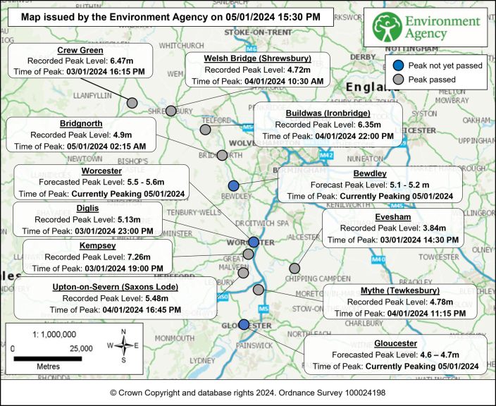 EnvAgencyMids's tweet image. Here are the latest peak river times for the #RiverSevern and #RiverAvon. 🌊

There is no new map for the #RiverWye as the peaks have now passed.

Please stay #floodaware