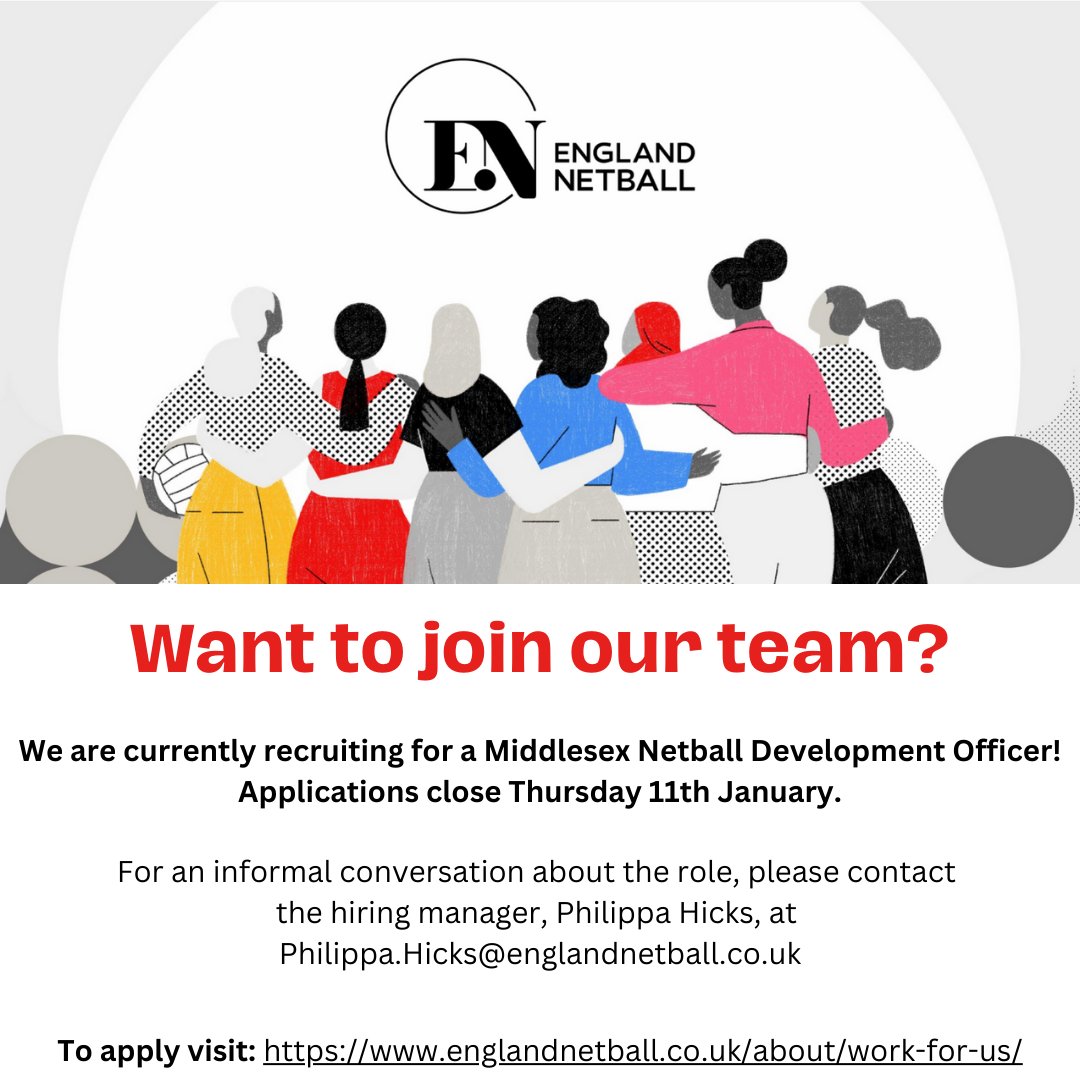 Netball in Middlesex (@ndomiddlesex) on Twitter photo New Year, New Job? 🤩
<a href="/EnglandNetball/">England Netball</a> are looking for a Middlesex Netball Development Officer to grow participation across all life stages, provide extraordinary experiences and build a thriving collective within the sport!
Find out more: englandnetball.co.uk/about/work-for…
#jobsinsport New Year, New Job? 🤩
<a href="/EnglandNetball/">England Netball</a> are looking for a Middlesex Netball Development Officer to grow participation across all life stages, provide extraordinary experiences and build a thriving collective within the sport!
Find out more: englandnetball.co.uk/about/work-for…
#jobsinsport
