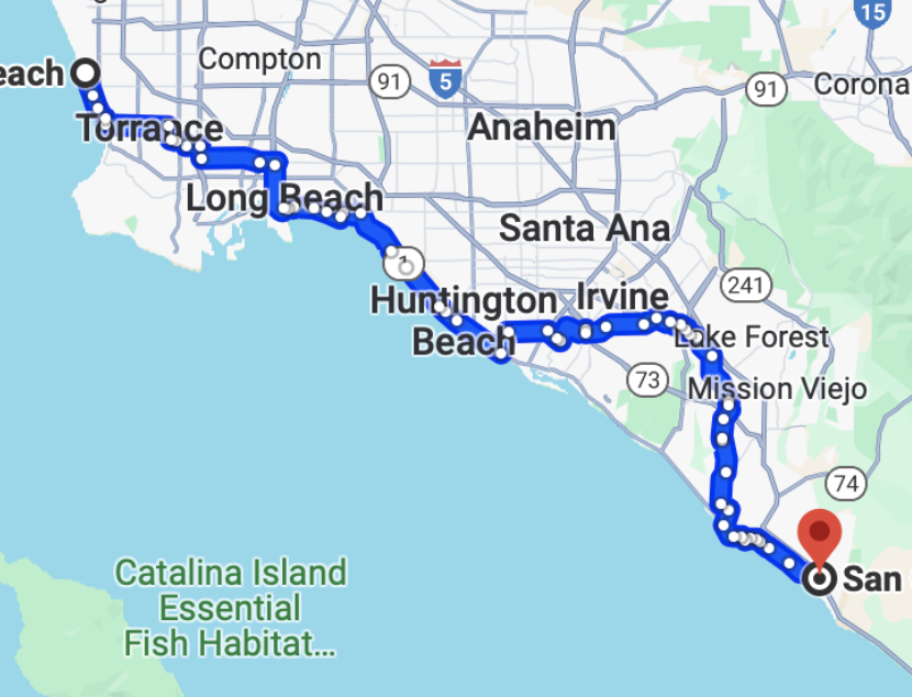 Pflax1's tweet photo. Orange County (CA) bike folks....can anyone explain why Google recommends a hilly inland excursion when riding south on the coast rather than just staying on PCH the whole way? https://t.co/ajSAsXi2y4