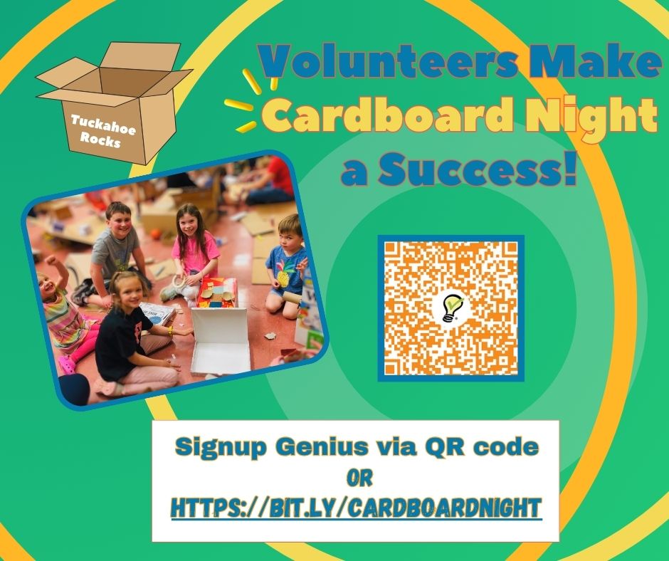 What's coming up? CARDBOARD NIGHT! This annual tradition asks you to bring your creativity and cardboard to create a wearable out of recycled materials. #tuckahoerocks