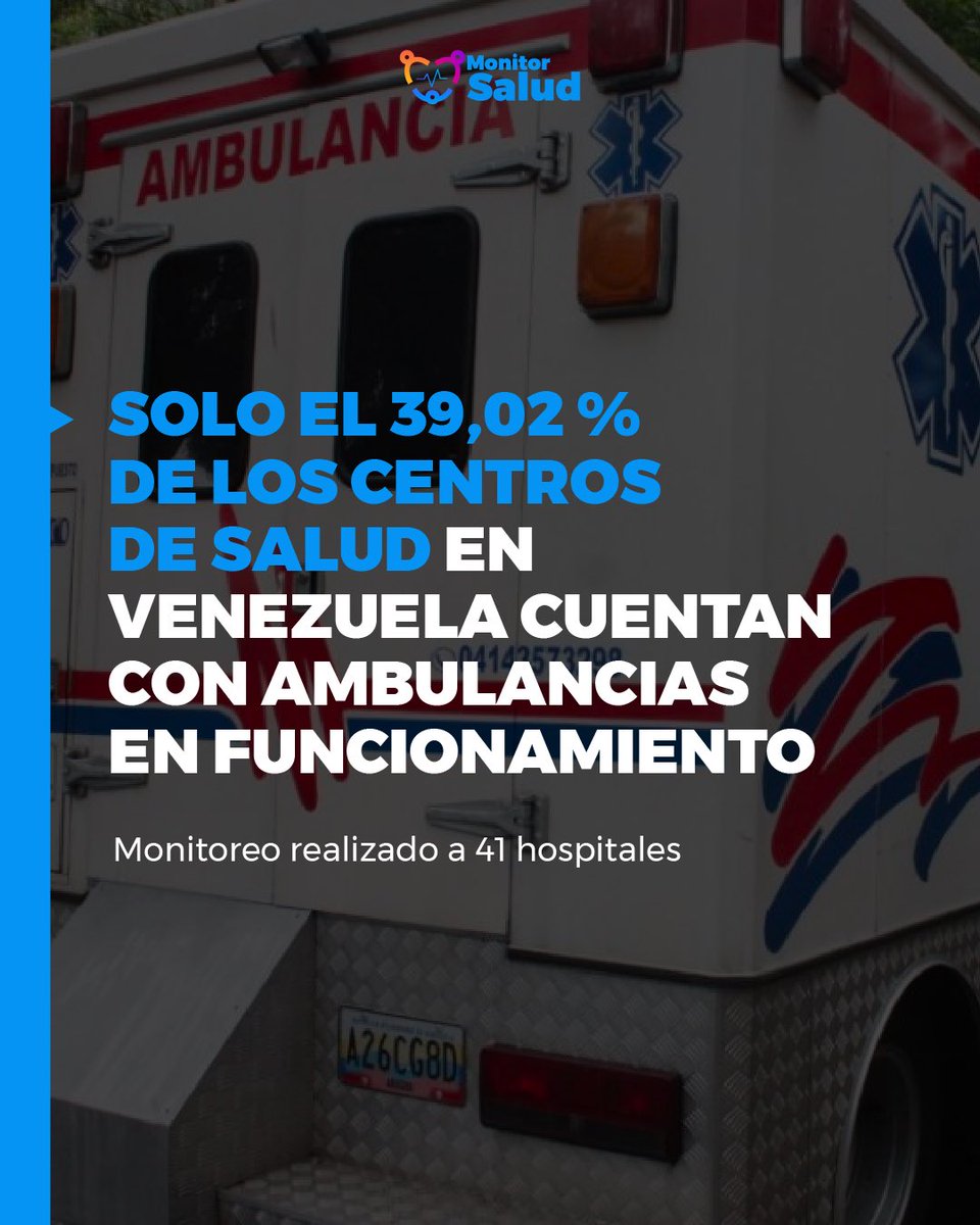 ReporteYa's tweet photo. #5Ene #MonitorSalud
Monitor Salud realizó un estudio sobre la situación de las ambulancias en 41 centros de salud en Venezuela - @MonitorSaludVE https://t.co/lOCISgbn06