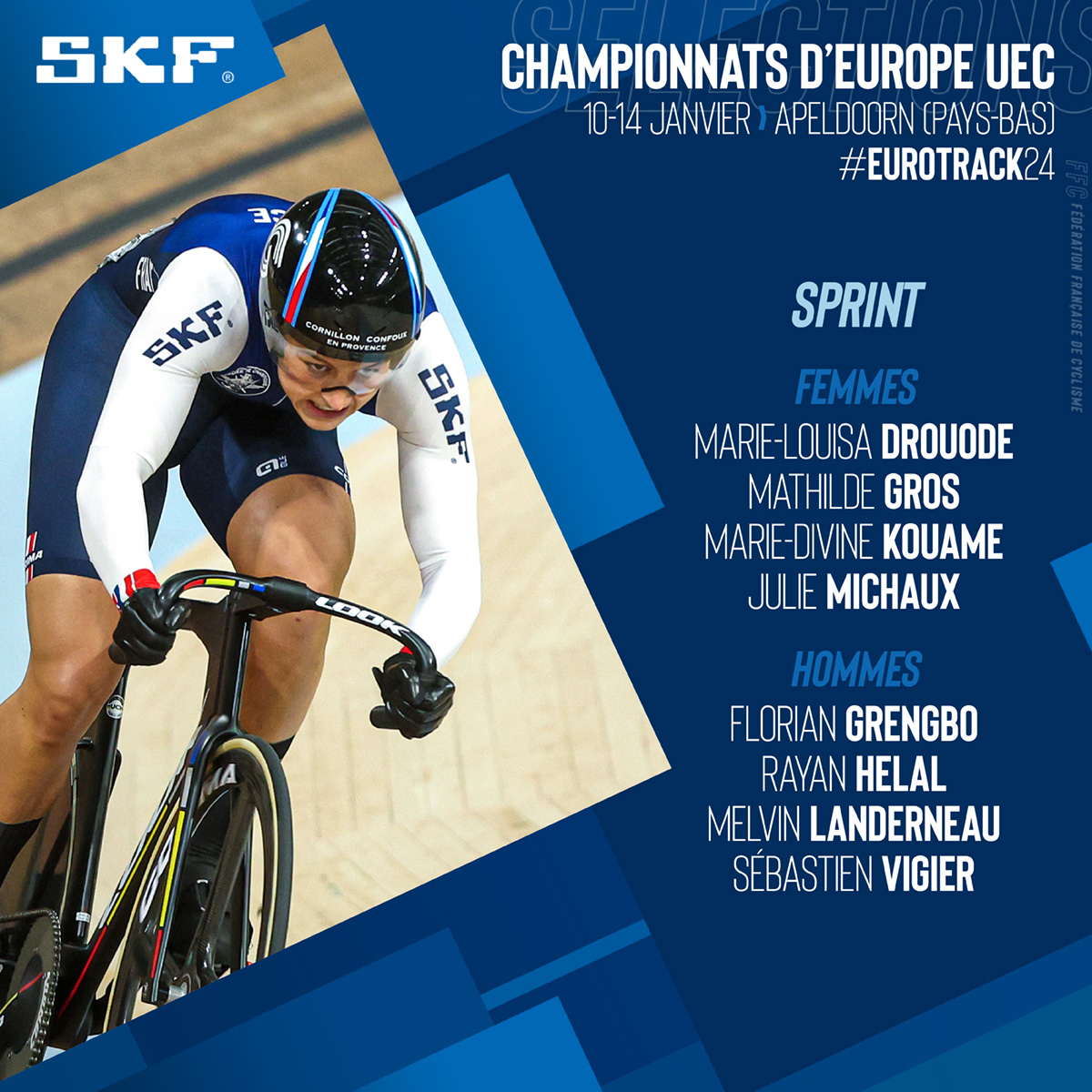 👀 Découvrez la sélection 🇫🇷 pour les championnats d'Europe de cyclisme sur piste qui auront lieu au 🇳🇱