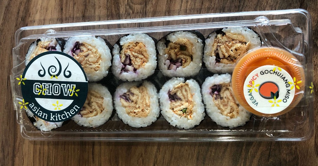 Are you a sushi lover trying out #Veganuary? Pick up our utterly delicious, and completely VEGAN, Spicy Tofu Sushi rolls at Chow 🍣 We promise you will be craving these all year round 🤤 #chowasianuk #noodles #asianfood #rice #takeaway #veggiefastfood #vegansushi #tofu