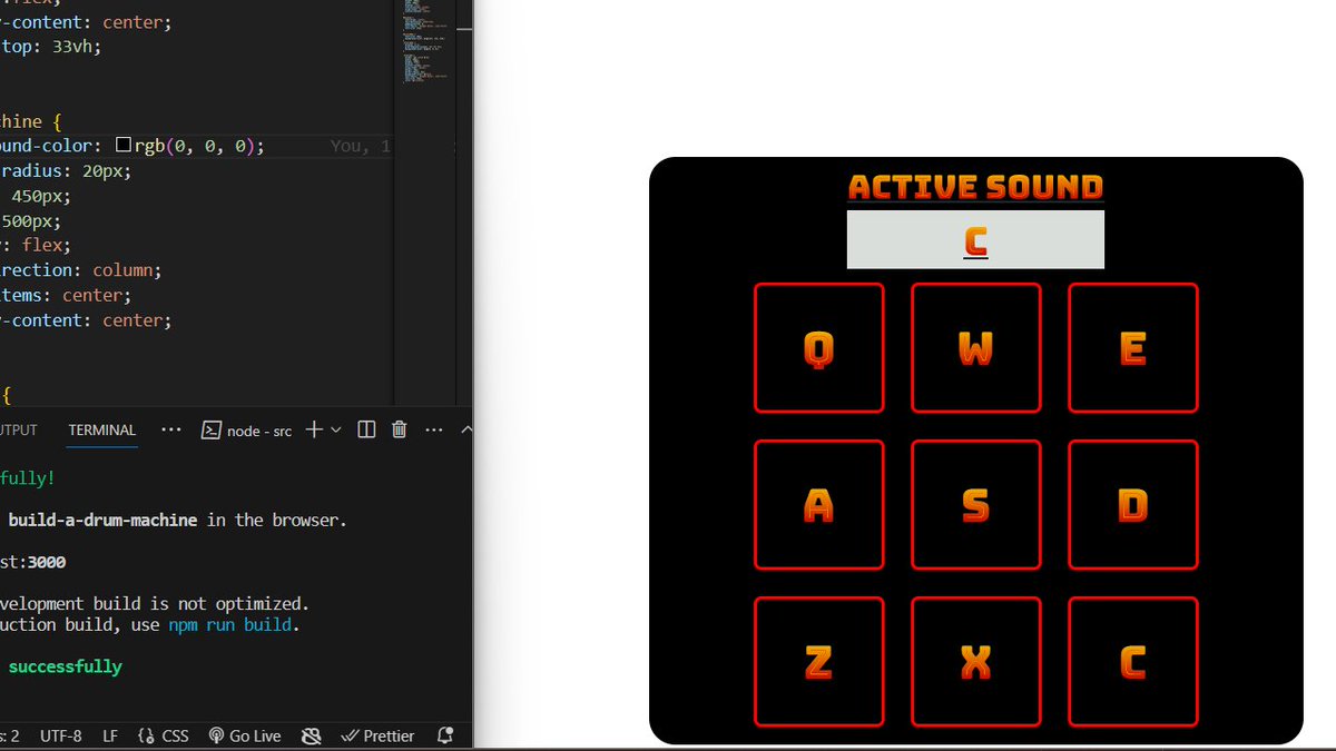 KelFrontEndDev's tweet image. Finish up my Drum Machine project from @freeCodeCamp 

What do you think? 🧐💻

#freecodecamp #html #css #javascript #reactjs #drummachine #frontendDevelopment