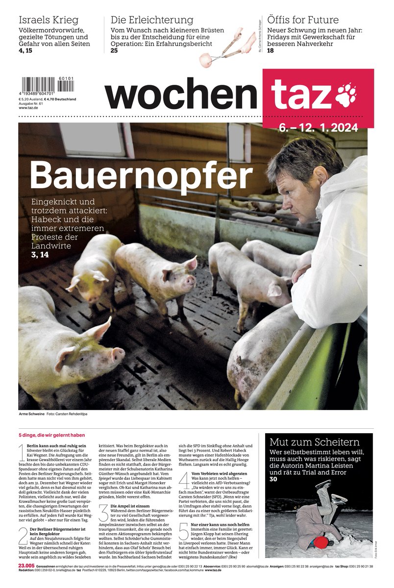 Die @wochentaz zur Attacke gegen Habeck, dem Wackeln der Ampel und den immer extremeren Protesten der Landwirte @tazgezwitscher