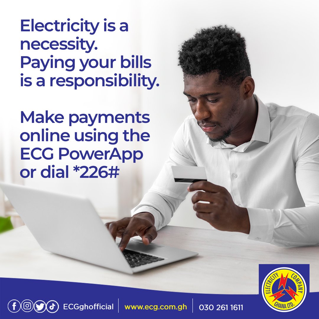 ECGghOfficial's tweet photo. When the lights go out, life can come to a standstill. Embrace the necessity of electricity and don’t forget your duty to pay those bills.

The ECG PowerApp makes it convenient and hassle-free.

#Necessity #ElectricityBills #Convenient #ECGPowerApp https://t.co/2iCxW7EBzm