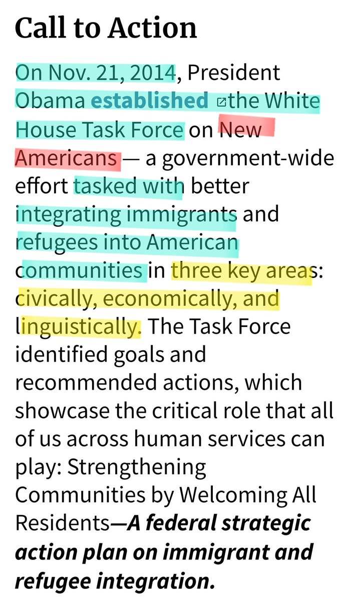 Jeanne2999432's tweet photo. X will not allow me to link to the ACF/Administration for Children &amp; Families website 😳 (I've tried 4 times!), however...

In 2014 Obama created the WH Task Force on "NEW AMERICANS" to integrate illegals CIVICALLY (voting!), ECONOMICALLY (TP-funded!) &amp; LINGUISTICALLY. https://t.co/ZIA3BZy1kO