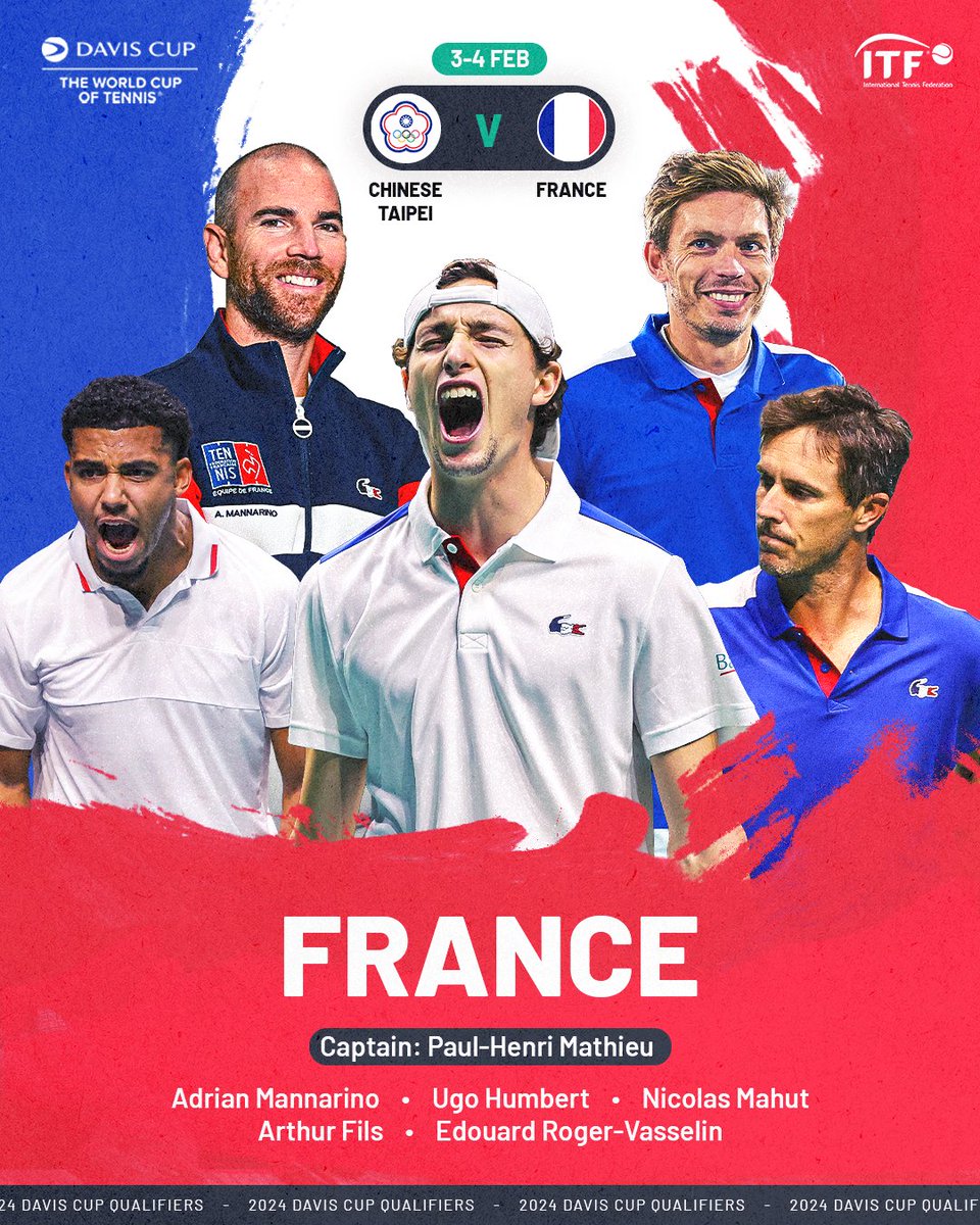 The French team for the 2024 #DavisCup Qualifiers 🇫🇷 @FFTennis