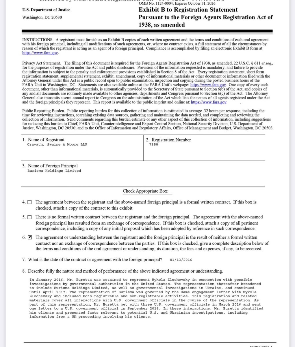 🚨🚨🚨

The criminal law firm representing Burisma, the Ukraine gas giant paying Hunter Biden millions, just registered as a Foreign Agent for its work in 2016.

This proves once and for all Hunter Biden violated FARA.

The firm was trying to prevent an investigation from the