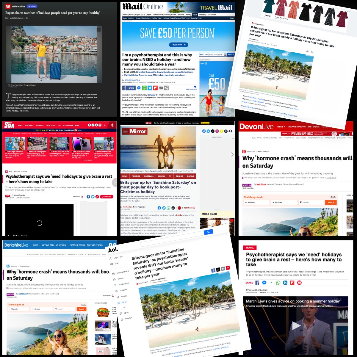 jam_prime's tweet photo. Kicking off 2024 with a bang! ☀️💼 Excited to collaborate with TUI on 'Sunshine Saturday.' 🏖️ Dive into the science with TV psychotherapist Anna Williamson, revealing the brain's need for a break. 🧠✈️ Check out the insane coverage we secured > https://t.co/xgIC4Bahpl

#DigitalPR https://t.co/gh7gRXASUZ