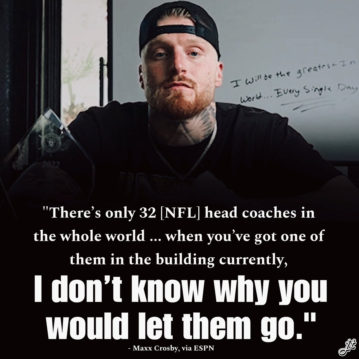 CondorSZN's tweet photo. "I’ve made the playoffs one time in five years. It’s bullshit...I’m sick of change. I’m sick of losing. I just want stability and fucking consistency...I want to win.”

@CrosbyMaxx has some serious thoughts on the #Raiders coaching search and the lack of consistency in the org 👀 https://t.co/Kqi8Wsl9rj