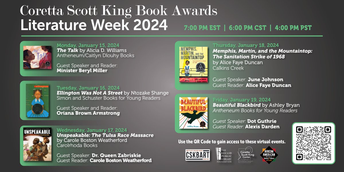 txweslibrary's tweet photo. The #CorettaScottKing Book Awards Literature Week is approaching! Scan the QR code or click the link below to attend the virtual events!
https://t.co/COKFY5ak6k https://t.co/0gkPio61bj