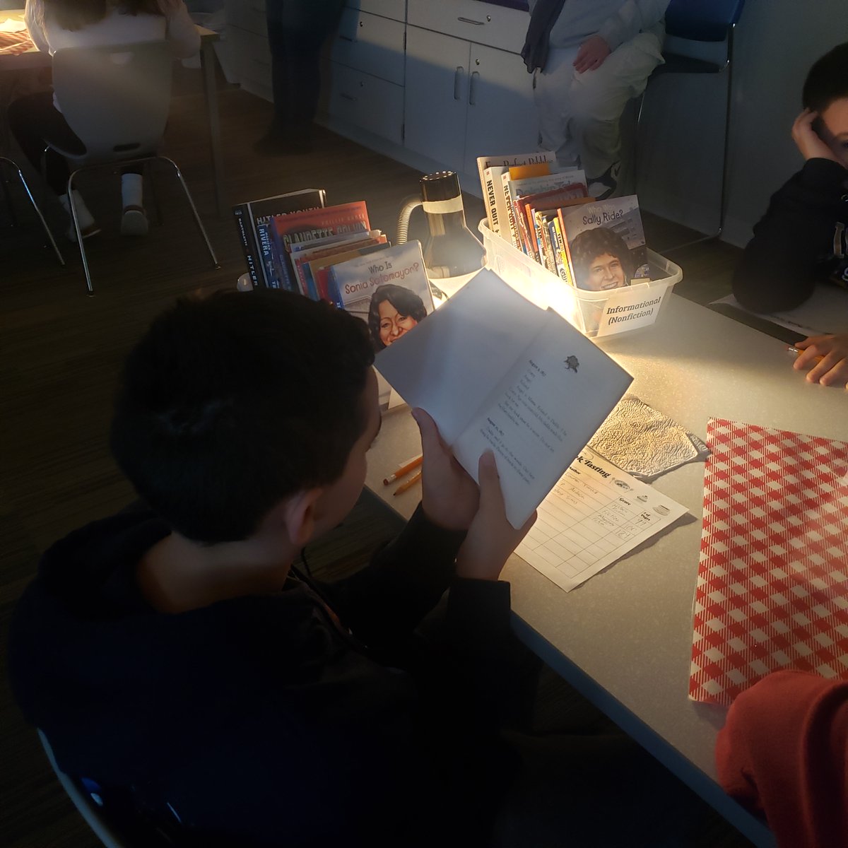 NRCSRangers's tweet photo. #FeelGoodFriday Students in 7 Purple participated in a multi-course "book tasting" today, complete with appetizers, ambiance and classical music.They rotated through stations containing various books and genres, diligently creating a list of book titles they want to read.@8208DOD https://t.co/B1a3cfWZEC
