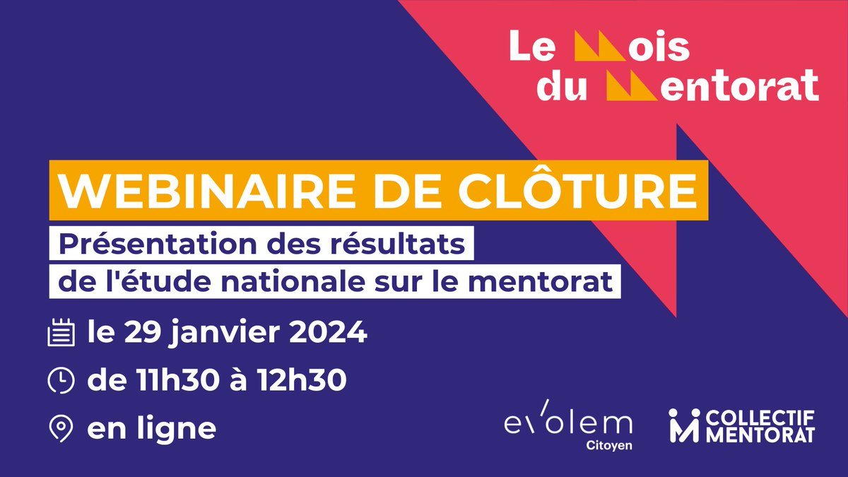 CollectifMentor's tweet photo. 🚀 [ Mois du Mentorat 2024 ]

Le Collectif Mentorat organise un webinaire le 29 janvier de 11h30 à 12h30 pour présenter la plus vaste étude menée en France sur le mentorat des jeunes.

🔗 Inscrivez-vous dès maintenant → https://t.co/mY0xFkQvLM https://t.co/rWYRi3LW34