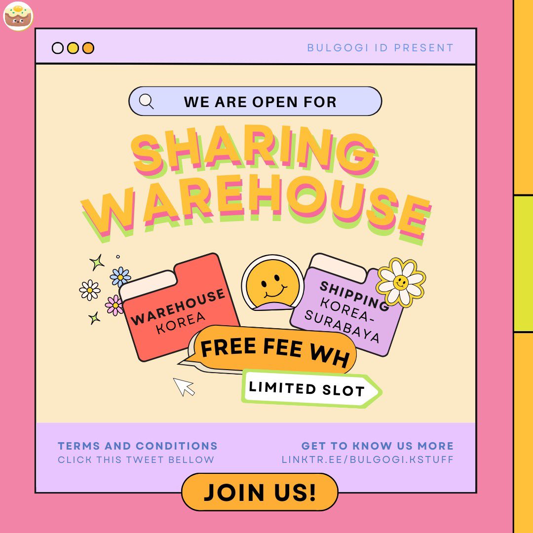 🌻 OPEN MEMBER WAREHOUSE KOREA BY BULGOGI 🌻

✨ NO FEE WH ✨

🔅 Hanya Membayar EMS TAX
🔅 Unlimited Tracking &amp; Weigh
🔅 Free Update Foto Arrived WH KR &amp; WH INA
🔅 Menerima pick up store (bantaek) 

🏷️ Check Terms &amp; Conditions Below (A Thread)