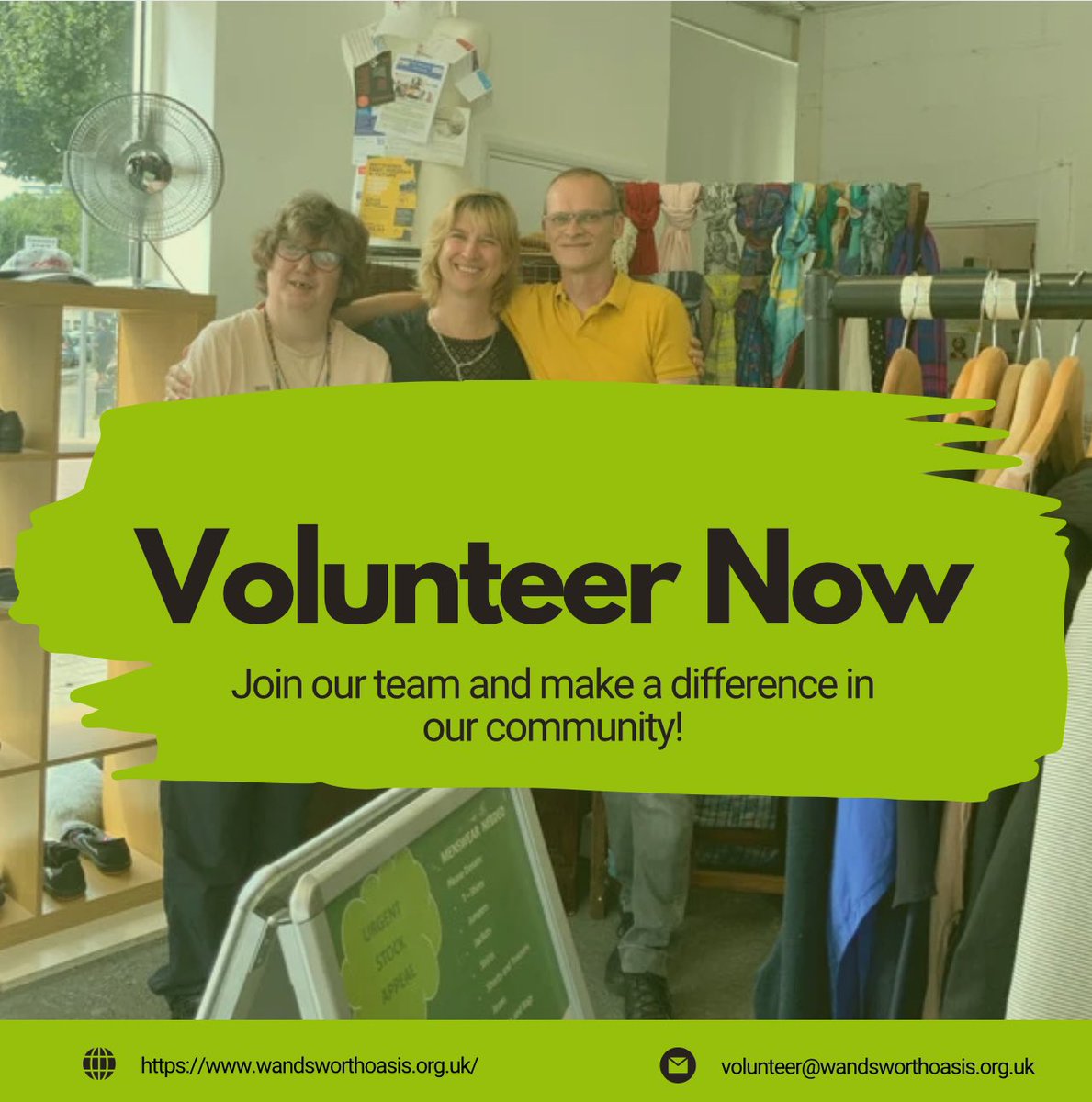 Want to be a part of our incredible team? Apply to volunteer with us today! It's quick and easy, and we have opportunities in all of our shops and at fundraising events. 💪

 #VolunteerWithUs #CharityShops #GivingBack #WandsworthOasis #LambethLove #VolunteerOpportunity