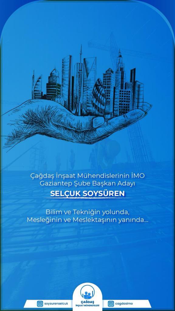 İMO'nun Her Zaman Olması Gereken Çizgisinin 

"BİLİM ve TEKNİK Yolunda,
MESLEĞİNİN ve MESLEKTAŞININ Yanında"

Olduğuna İnanarak Desteklerinize Talibiz.
SEVGİ VE SAYGILARIMLA

Selçuk SOYSÜREN
Çağdaş İnşaat Mühendisleri Grubu Adına