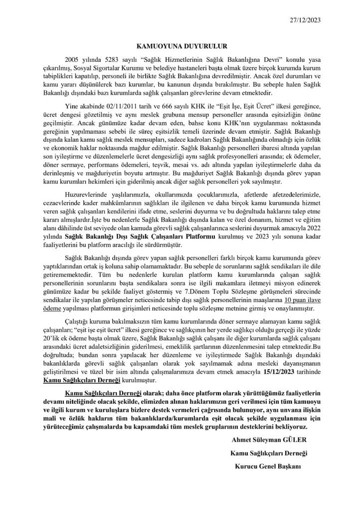 <a href="/OguzxDemir/">oguz demir</a> <a href="/talatyavuz29/">Talat YAVUZ</a> @sbdcsplatform Sağlık Bakanlığı dışındaki sağlık çalışanları emsal eşitlenmesi istiyor.
Haklı talebinde #kamusağlıkçıları tek yürek
@sbdcsplatform
<a href="/fahrettinaltun/">Fahrettin Altun</a> <a href="/drfahrettinkoca/">Dr. Fahrettin Koca</a>
<a href="/RTErdogan/">Recep Tayyip Erdoğan</a> <a href="/EmineErdogan/">Emine Erdoğan</a>
#AylaAlgan
#JuventusSalernitana #MemuraYüzde85Zam #SeyannenZam #FethiSekin
#EmeklidenRest