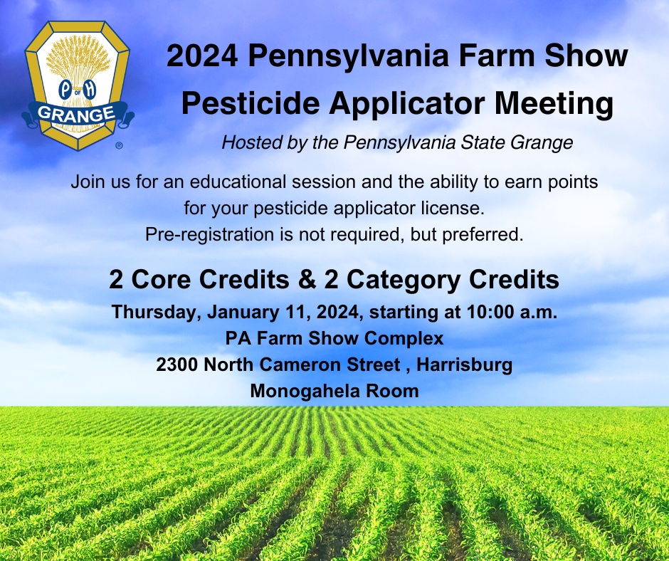StateGrange's tweet photo. Join us at the PA Farm show for the Pennsylvania State Grange pesticide class on Thursday, January 11 at 10am.  Grab your milkshake and join the discussion! https://t.co/bl3t5Pt48L