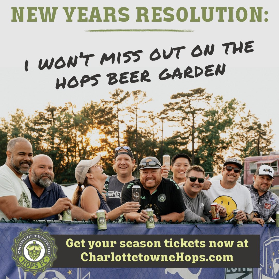 CLTtownehops's tweet image. Make Unforgettable Memories with Charlottetowne Hops FC!  charlottetownehops.com/season-tickets Premium Seat holders get their first drink every match on the Hops owners! 🍻⚽️🔥🙏🏼

#NewYearsResolution #upthehops #cltbeer