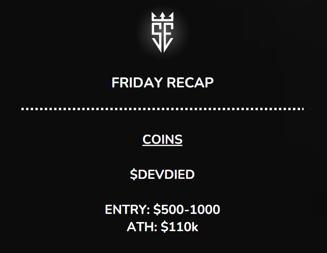 SO MANY DUBS I CAN'T COUNT NO MORE💯

<a href="/Daekpg/">DAEK</a>, our community member, sent the token address when it was at $500 mc (yes, you could've bought at 500-600)

AT LEAST A 100-150x IF NOT MORE, WE DO THIS SHIT DAILY🥶