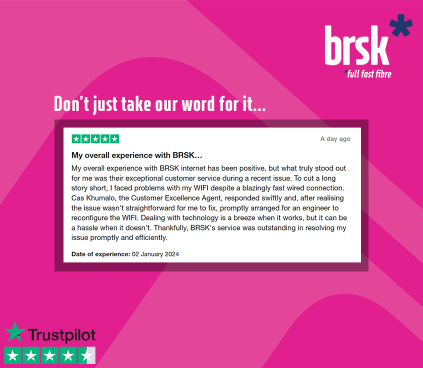 Brsk_uk's tweet photo. Starting as we mean to go on this Feel Good Friday🤩
Thank you to everyone who has given us feedback, onwards and upwards for the rest of 2024 📈
#fullfibre #BetterNet https://t.co/RA2oH2gUyN