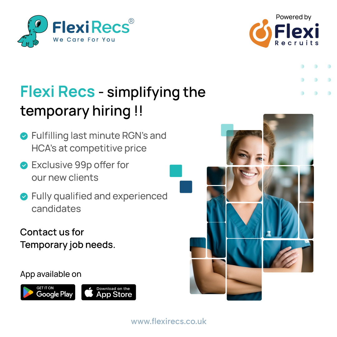recsyuk's tweet image. Flexi Recs makes temporary hiring easy! All new clients, grab our 99p deal. Your rapid and affordable hiring solution is here. Contact us now!
Registration Link: employer.flexirecs.com/register
.
.
.
.
#flexirecs #healthcare #healthcareprofessionals #HealthcareRecruitment
