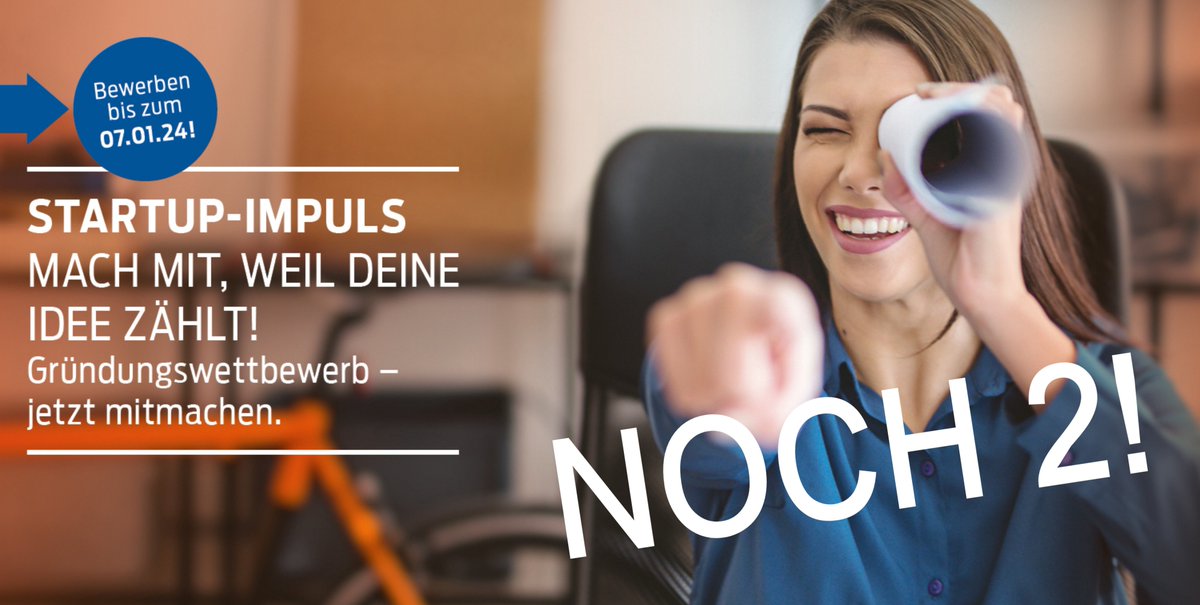 The countdown is running.... noch 2 Tage habt ihr Zeit eure Bewerbungsunterlagen einzureichen. Die Frist endet am 7. Januar um 24 Uhr. Und unbedingt den "Einreichung bestätigen"-Button drücken auf startup-impuls.de!