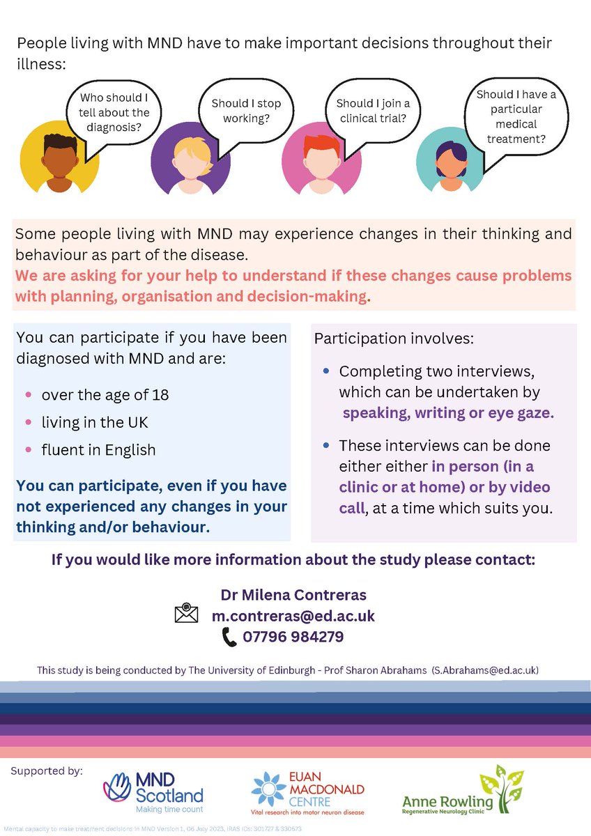 PremiumXRemark's tweet photo. An #MND diagnosis leads to a lot of new decisions.

Researchers from @EdinburghUni are exploring how people with MND make these decisions.

They aim to identify the types of support which may help in decision making.

People with MND can take part ⬇

https://t.co/XPAC247KJh https://t.co/b7HABKaUve