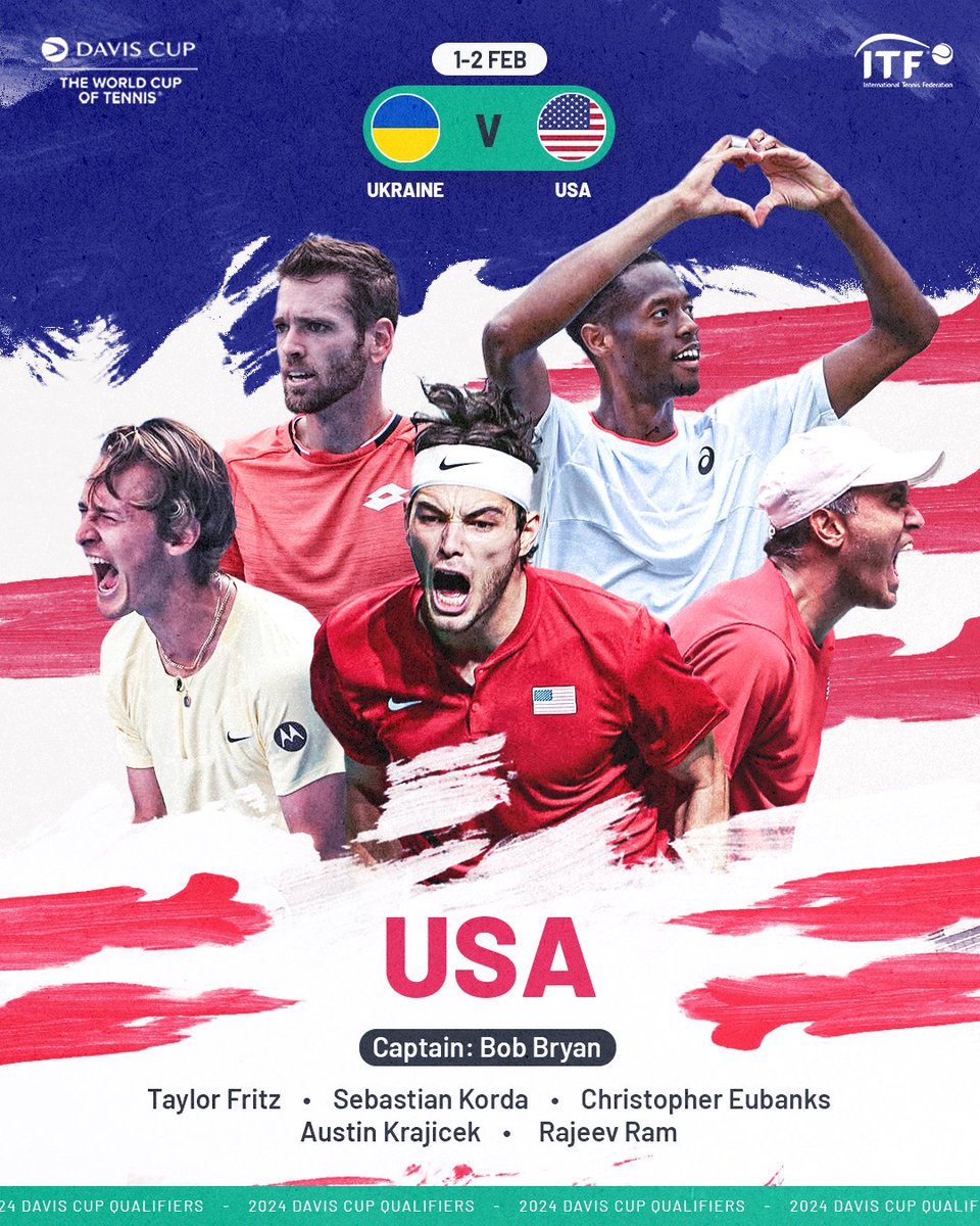 USA's team to take on Ukraine in the #DavisCup Qualifiers 🇺🇸 @usta